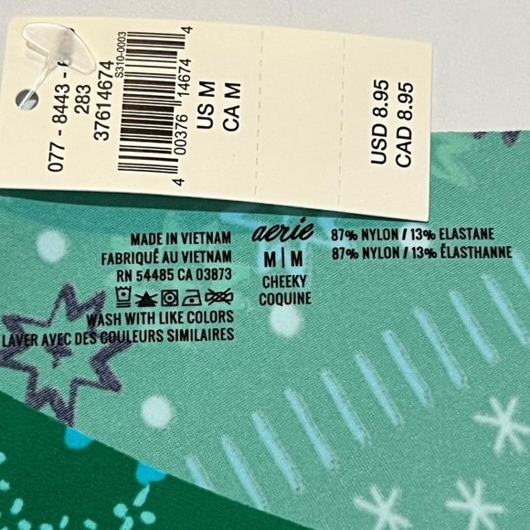 NWT AERIE Cheeky Pantie/Underwear Sz M Green Blue - Picture 3 of 3